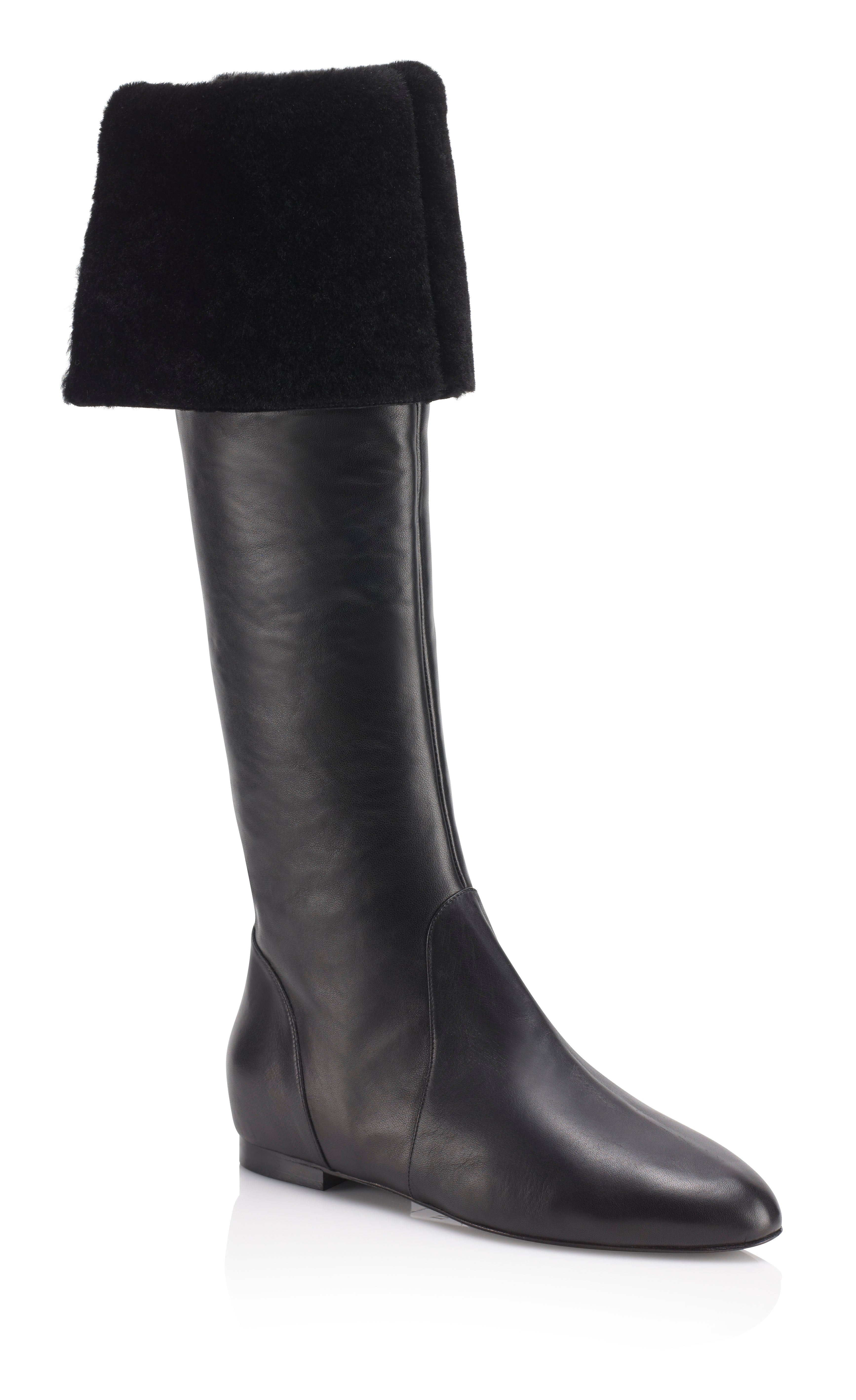 ALEX Knee High Sheepskin Lined Flat Boots | Designer Boots