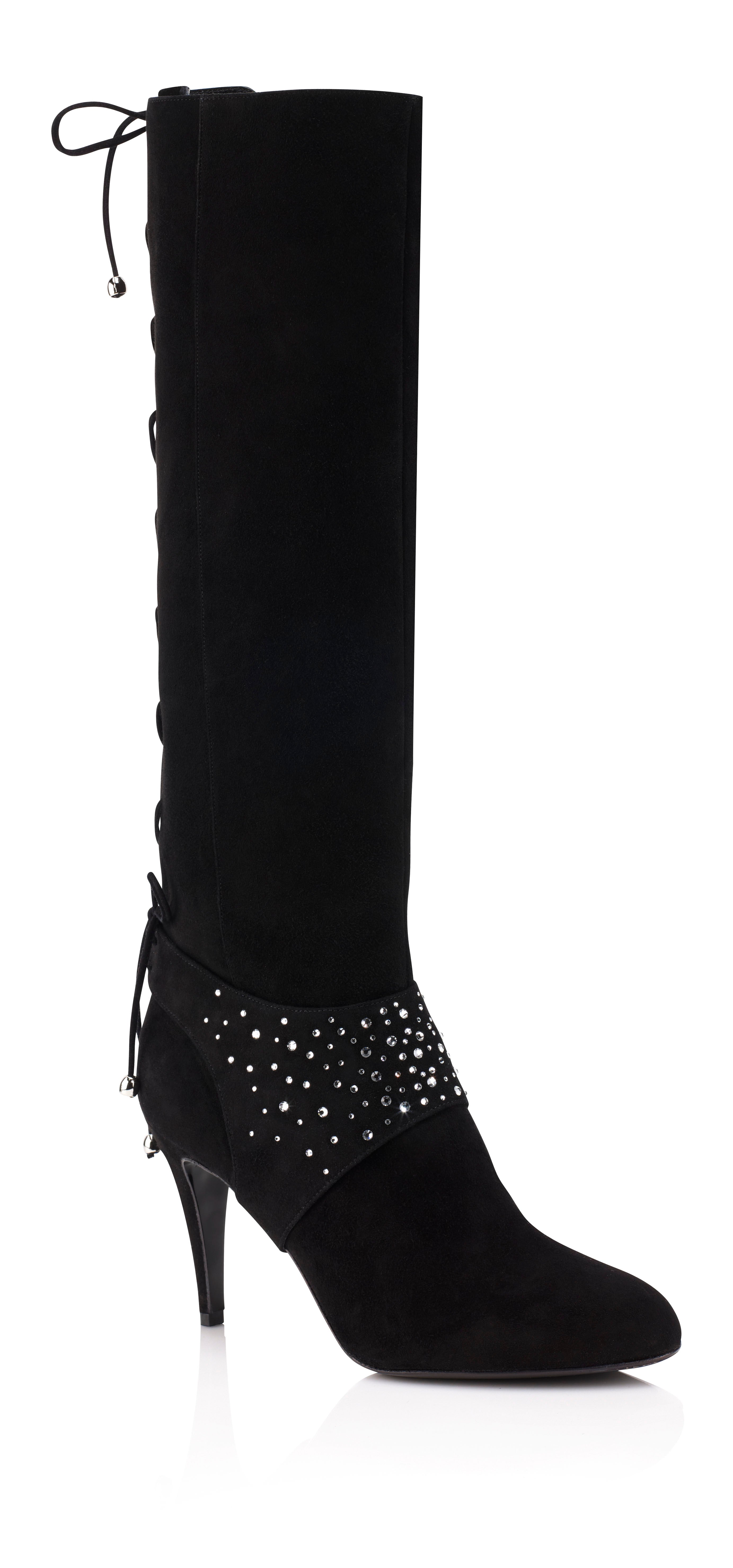 BENALLA Lace-Up Swarovski Crystal Detachable Cuff Boots | Designer Boots