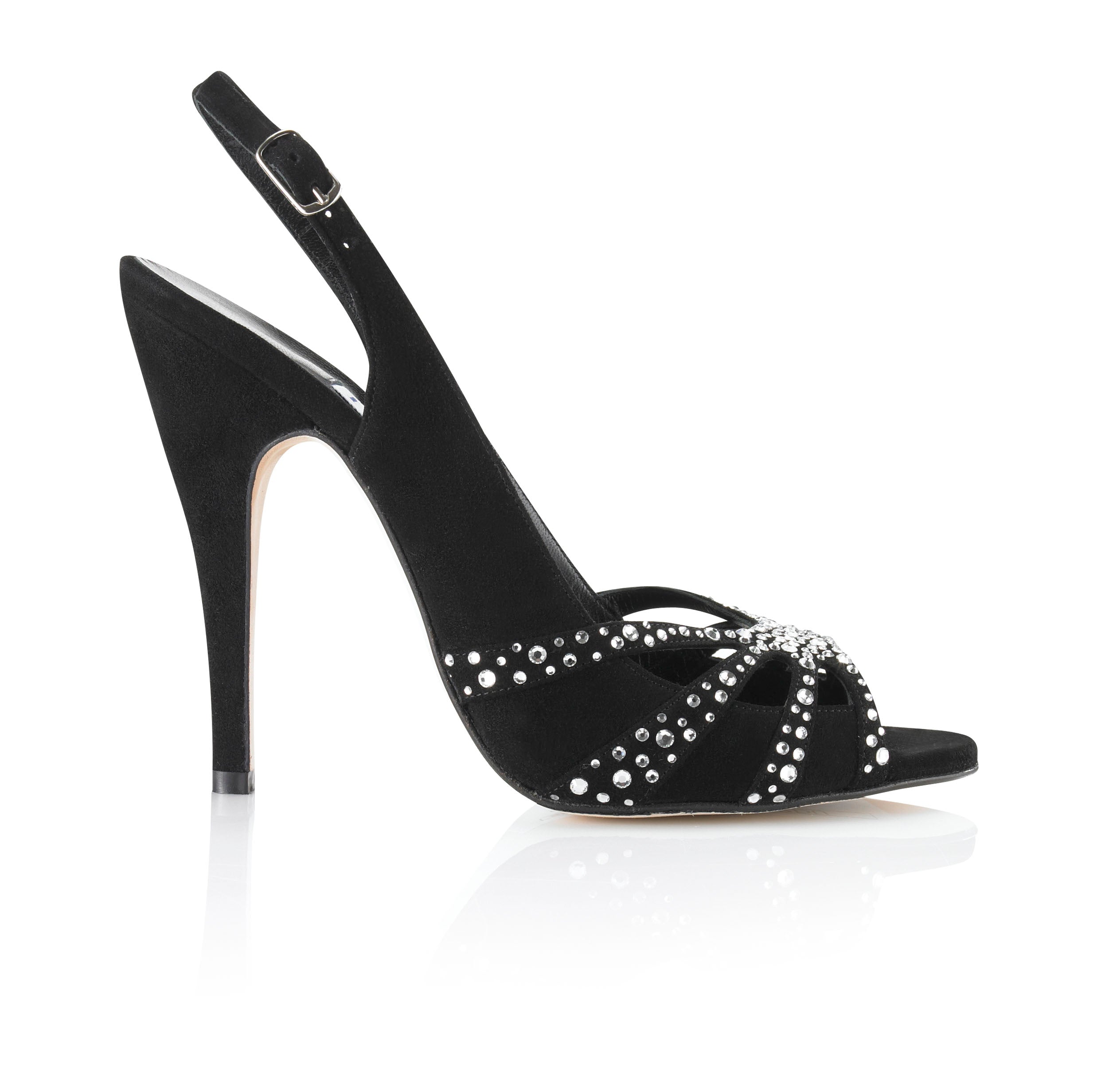 NARDU Swarovski Crystal Black leather Sandals