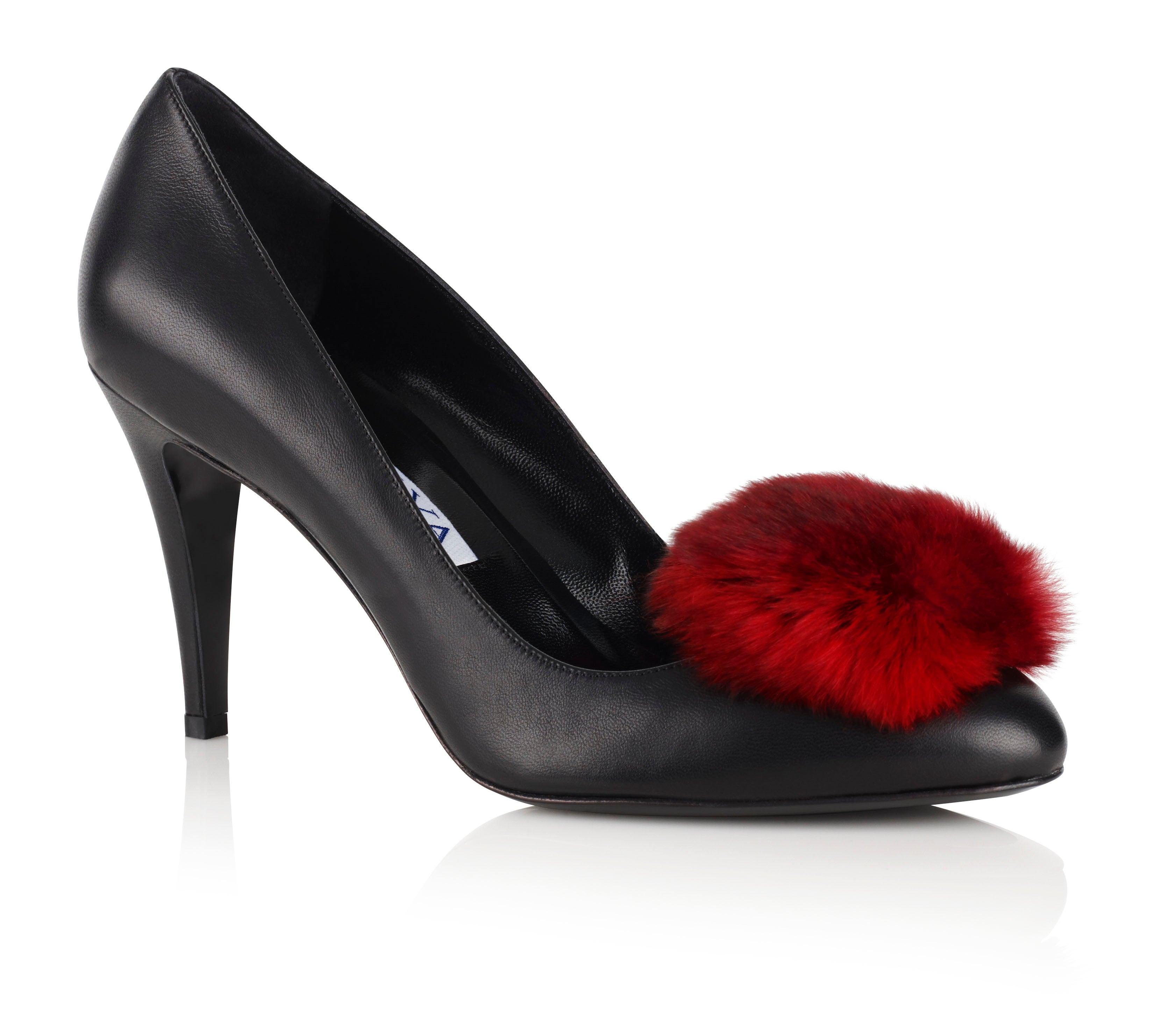 CODA Black Pumps with Detachable Red Fur Trim