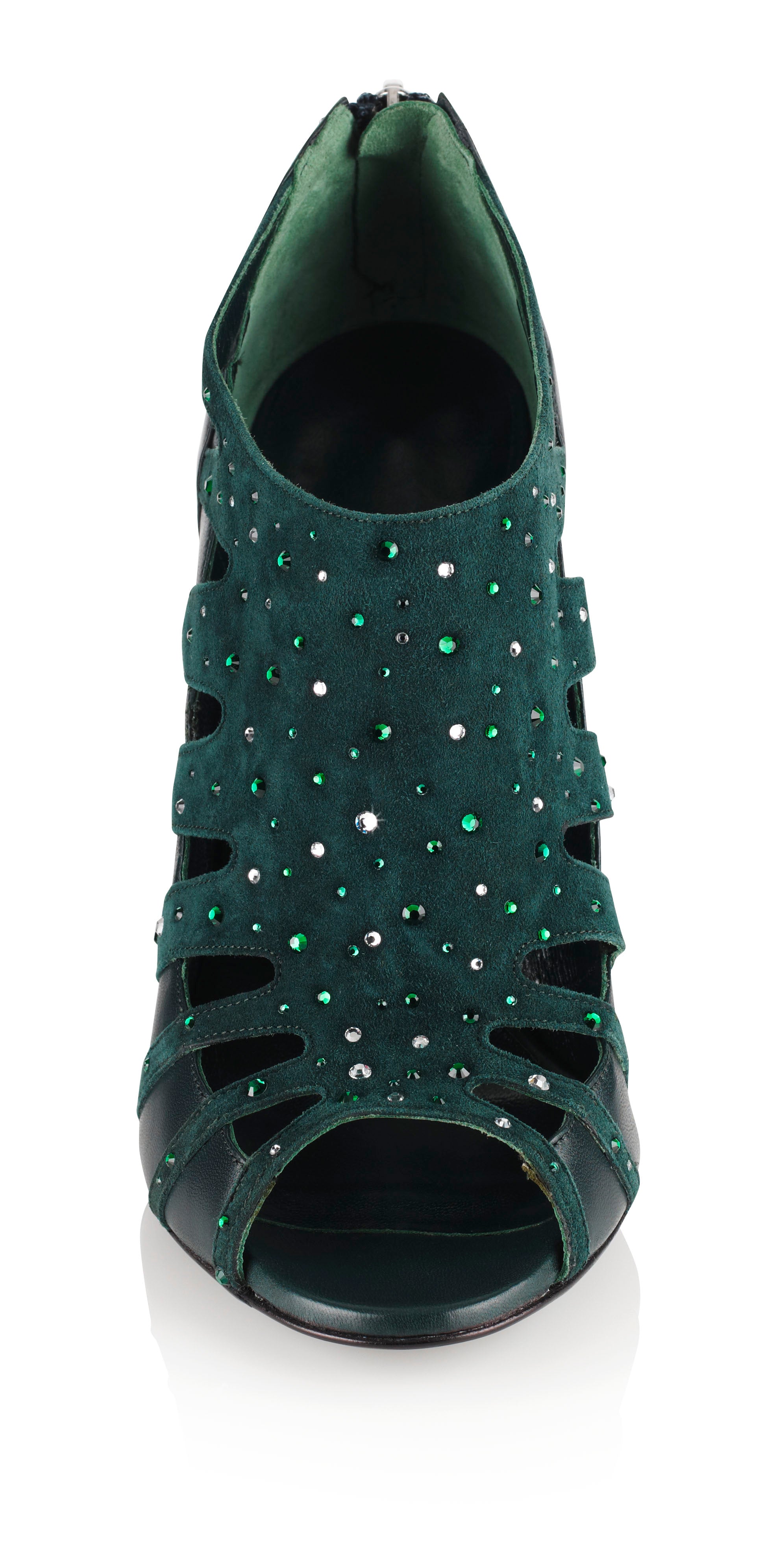 IPILYA JUNALA Swarovski Crystal Forest Green Ankle Boots - Elegant evening Boots handmade in Italy