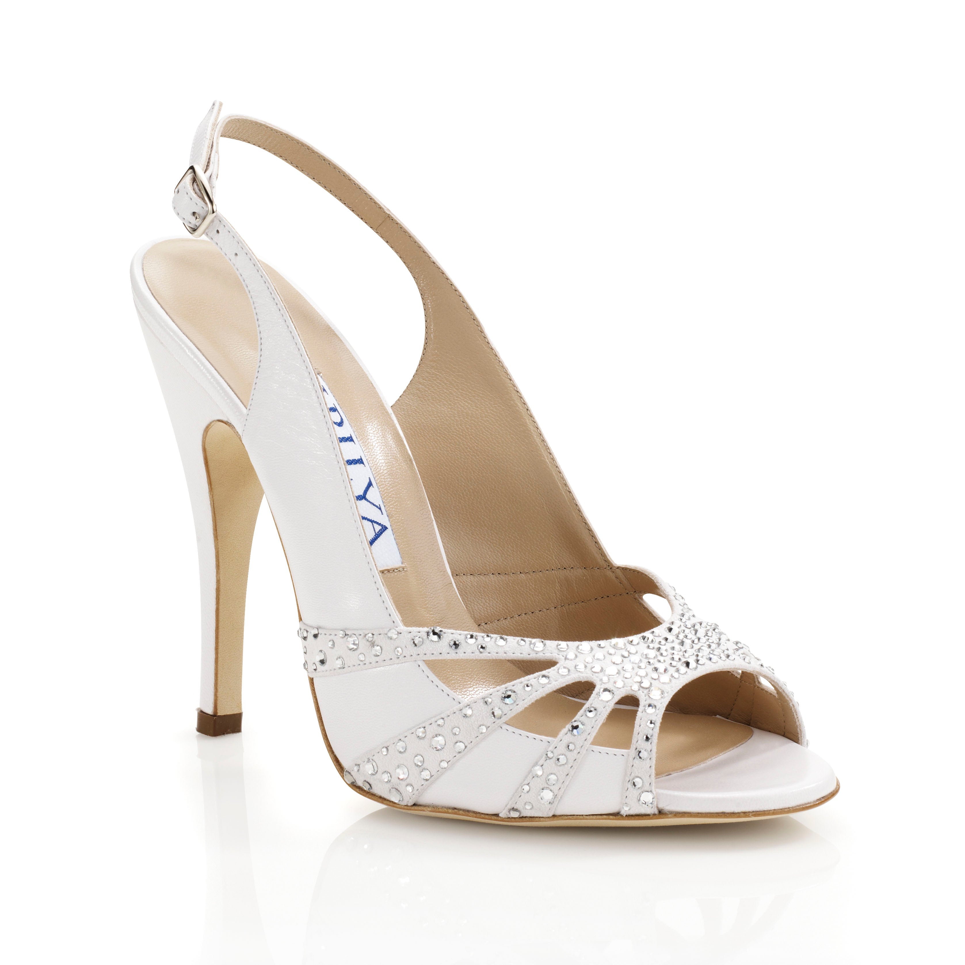 White leather bridal shoes with Swarovski crystal detail
