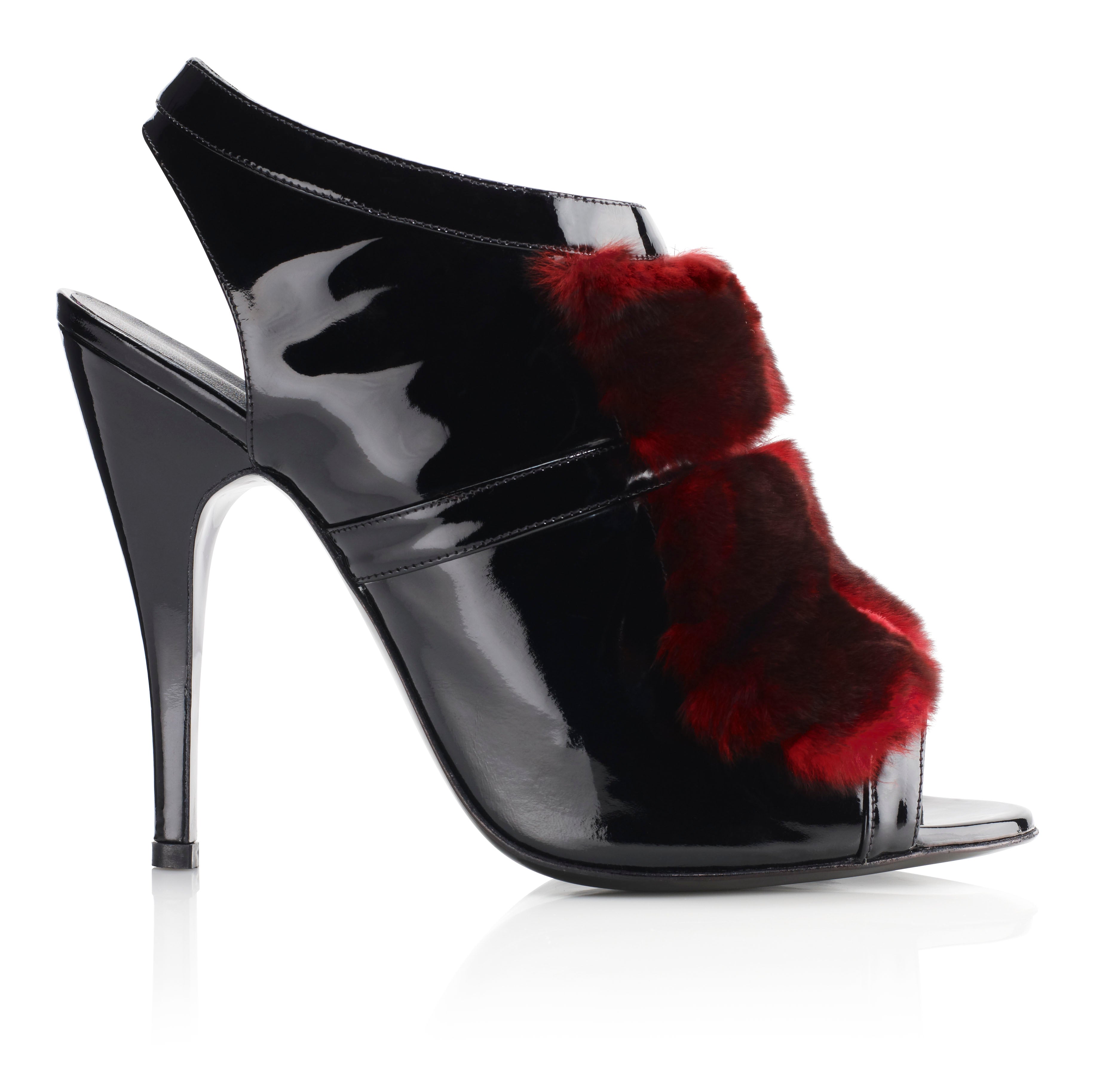 NAYA Patent Leather and Red Fur Ankle Boots