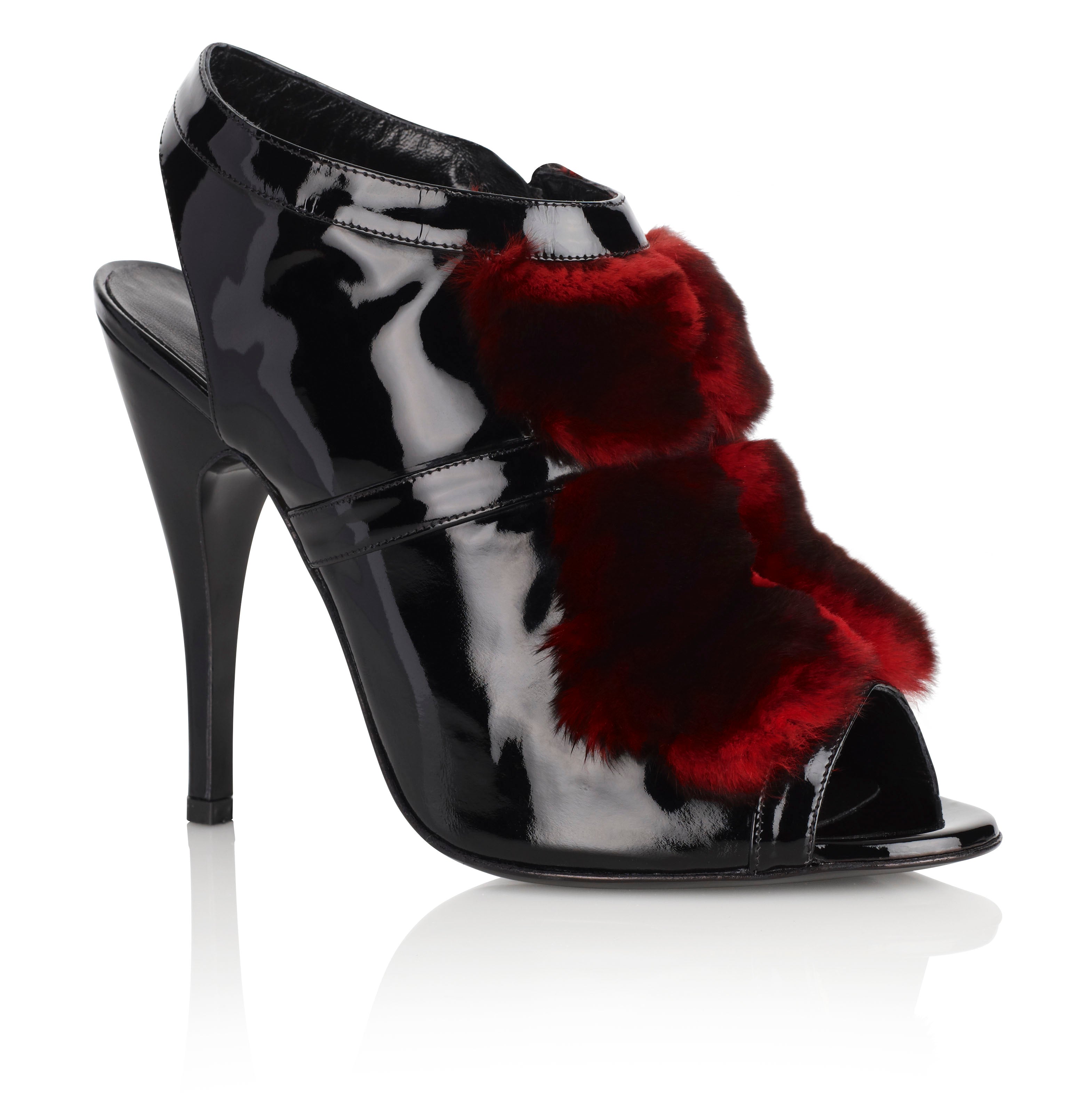 NAYA Patent Leather and Red Fur Ankle Boots | Designer Boots