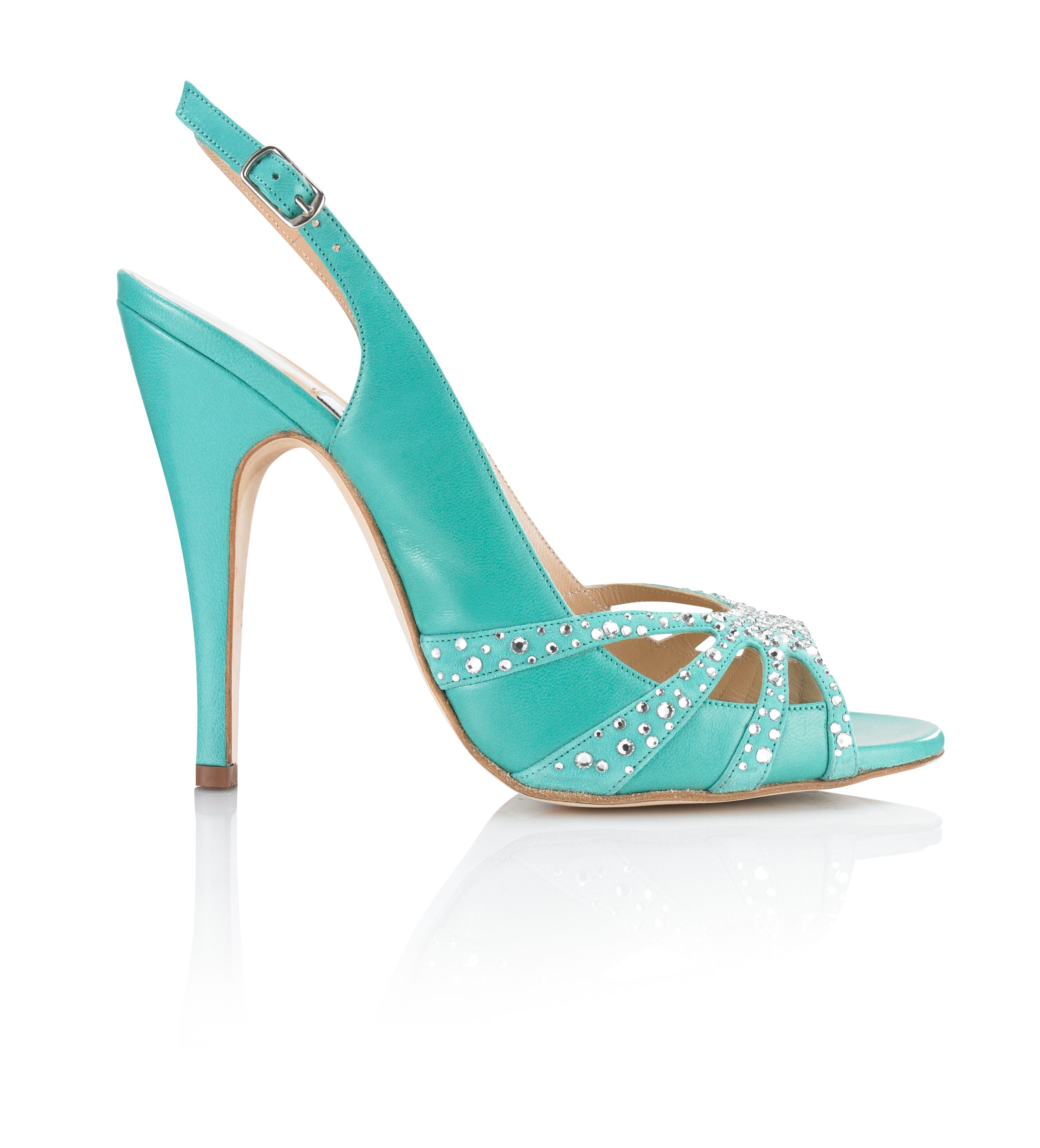 IPILYA NARDU Swarovski Crystal Turquoise Sandals - Elegant evening high heels shoes in Turquoise leather - Handmade in Italy