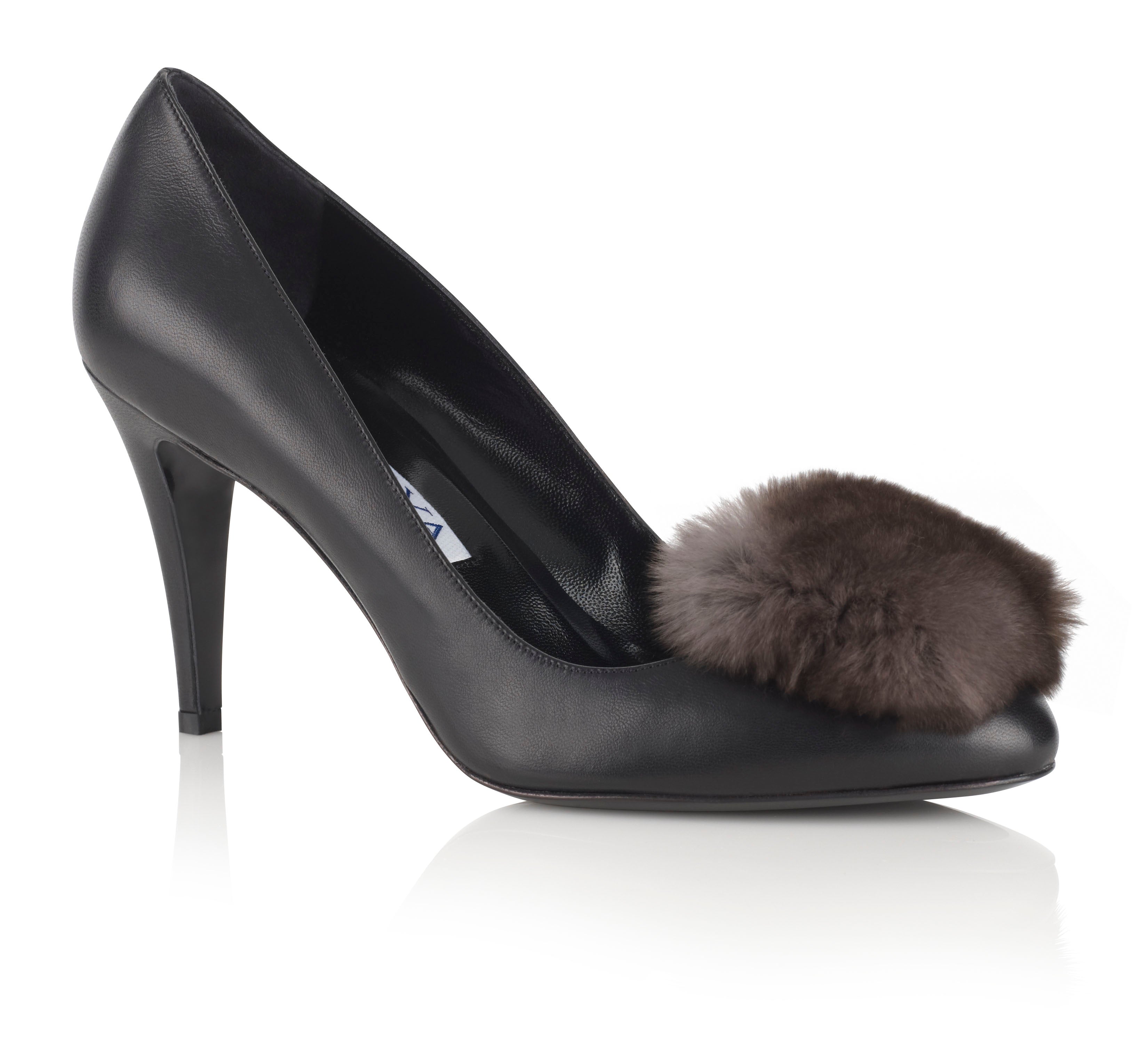 CODA Black Pumps with Detachable Brown Fur Trim