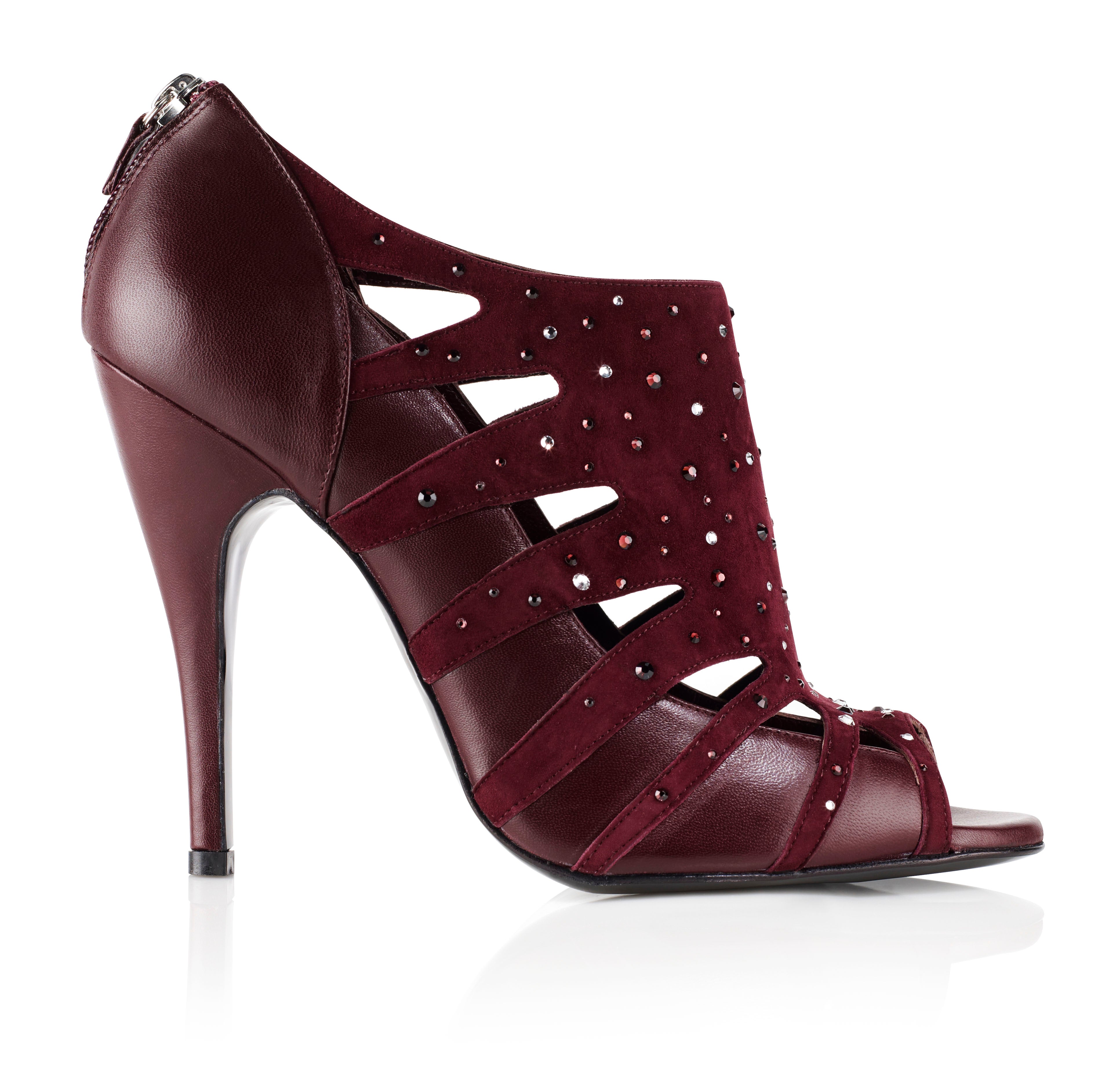 JUNALA Swarovski Crystal Burgundy Ankle Boots