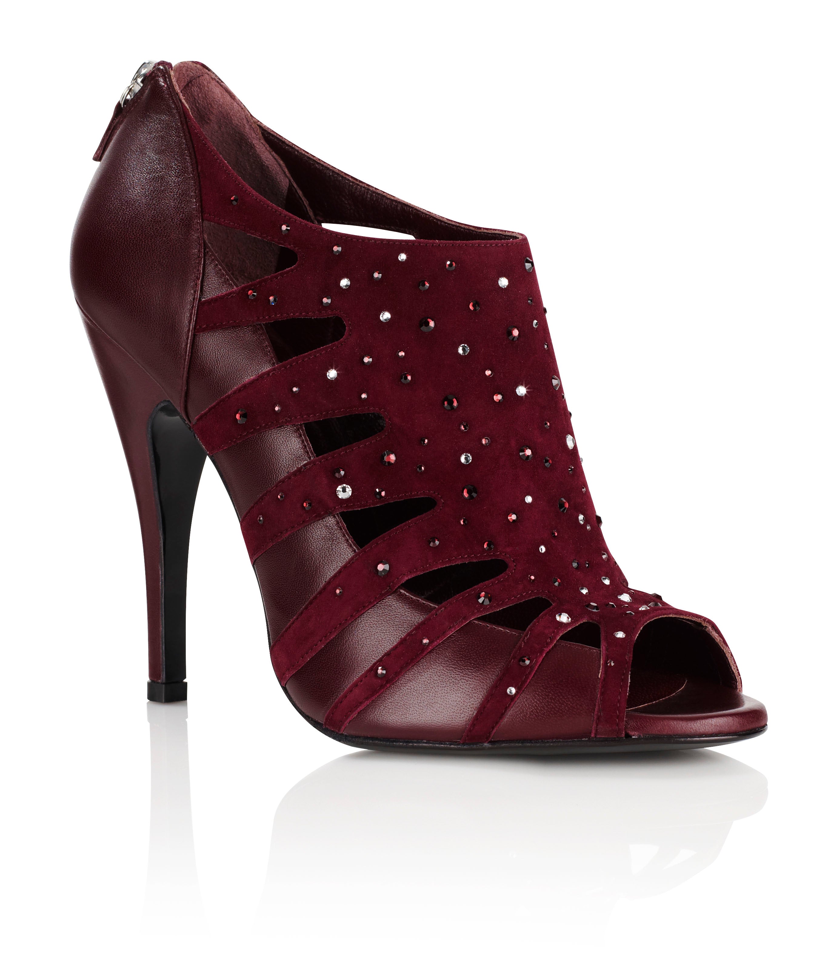 JUNALA Swarovski Crystal Burgundy Ankle Boots | Designer Shoes