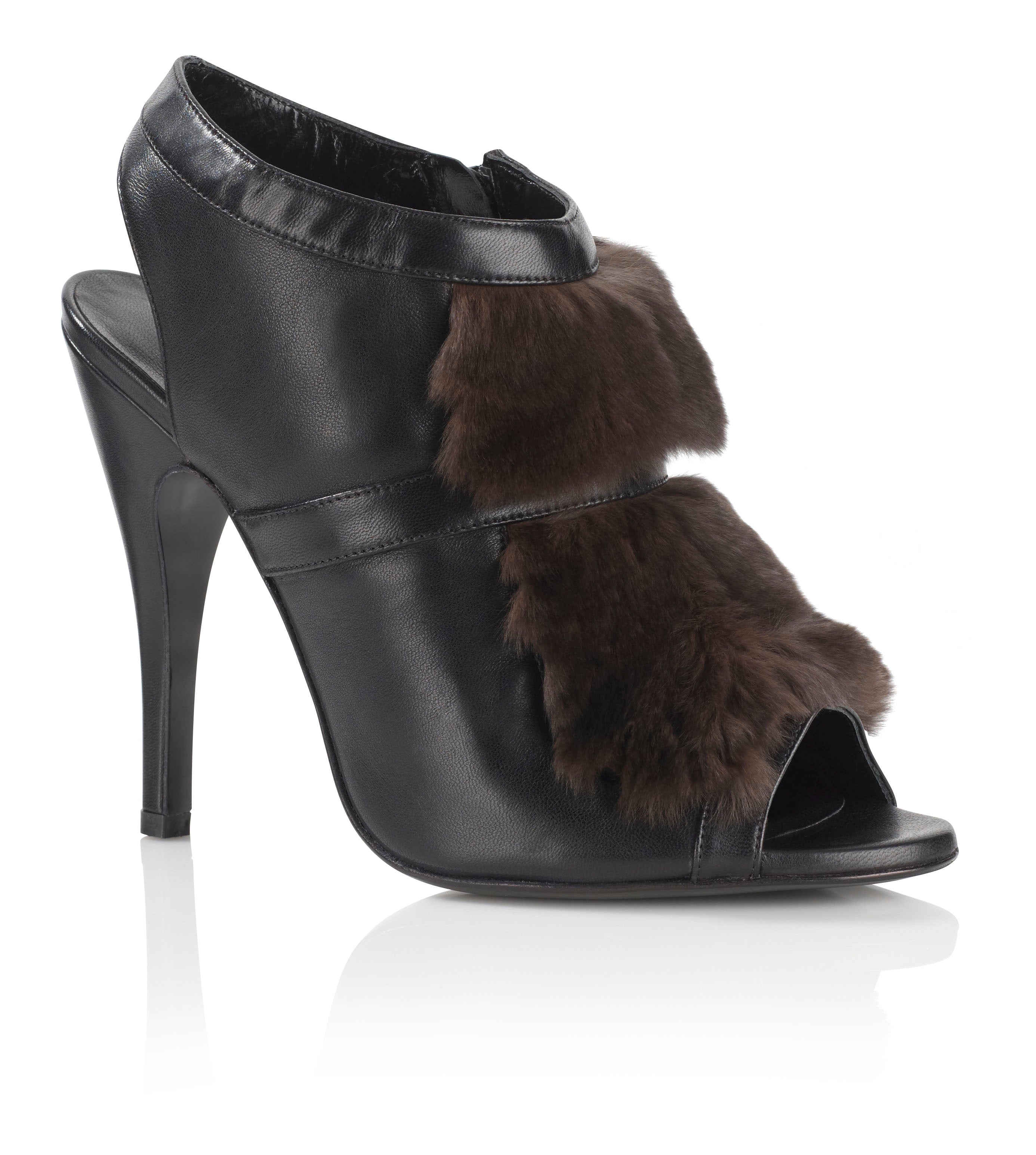 NAYA Leather Brown Fur Trim Ankle Boots